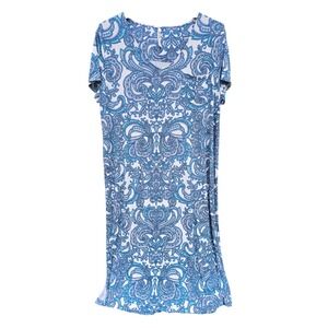 Soma Cool Nights XXL Nightgown Blue White Paisley Short Sleeve Sleep Dress